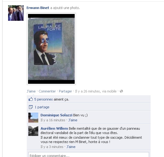 Le mur Facebook de l'élu en question