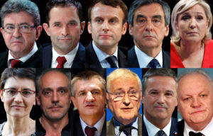 Les 11 candidats à la présidentielle 2017, Nicolas Dupont-Aignan, Marine Le Pen, Emmanuel Macron, Benoît Hamon, Nathalie Arthaud, Philippe Poutou, Jacques Cheminade, Jean Lassalle, Jean-Luc Mélenchon, François Asselineau, François Fillon,montage JDD