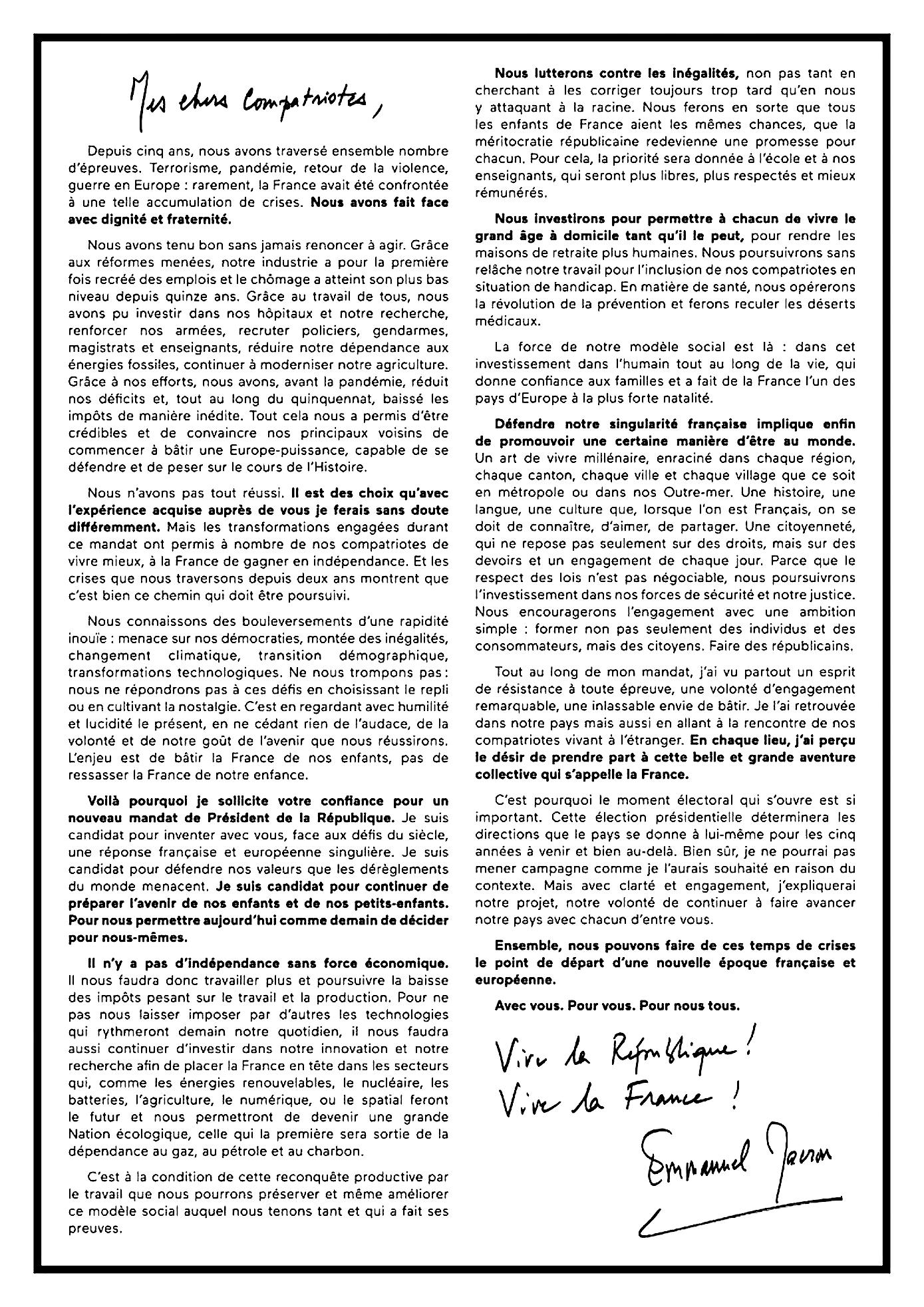 Lettre aux Français d’Emmanuel Macron
